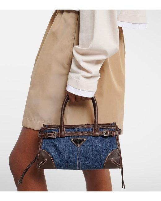 Prada Blue Bonnie Small Denim Top-Handle Bag