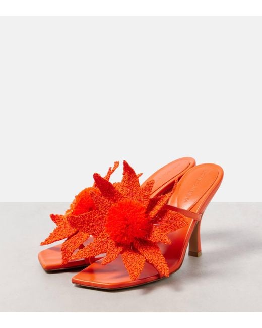 Bottega Veneta Red Adam Raffia-Trimmed Leather Mules