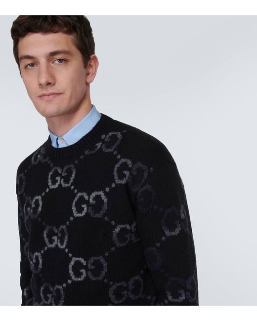 Pullover in misto lana GG di Gucci in Black da Uomo