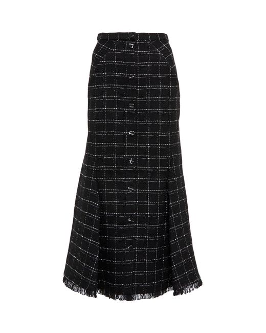 Erdem Nicola Tweed Midi Skirt in Black | Lyst