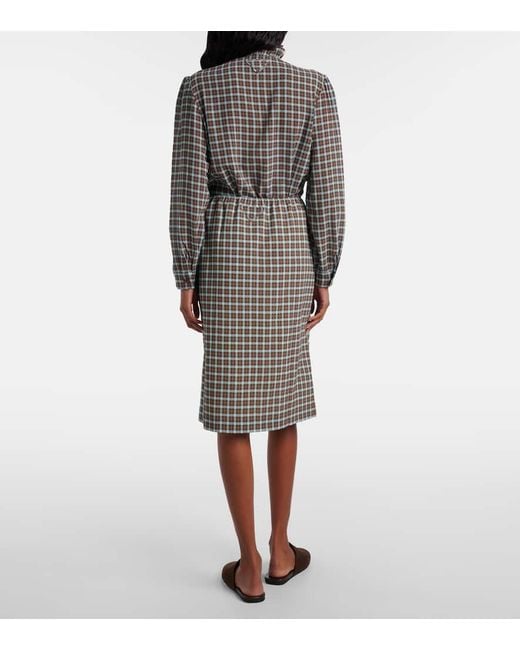 Prada Multicolor Checked Silk-Blend Midi Skirt
