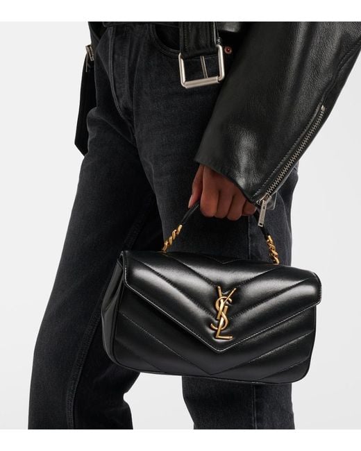 Saint Laurent Black Loulou Matelasse Leather Top-Handle Bag