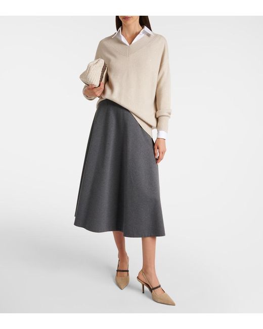 Brunello Cucinelli White Embellished Cashmere And Silk Sweater