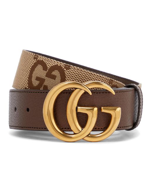 Cinturon Jumbo GG Marmont con piel Gucci de Lona de color Marrón | Lyst
