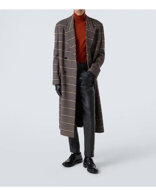 Saint Laurent Brown Houndstooth Wool Overcoat for men
