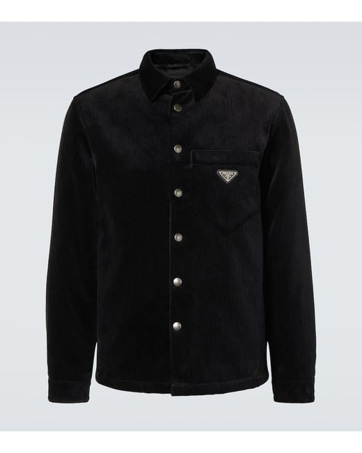 Prada Hemdjacke Aus Baumwoll-Cord in Black für Herren