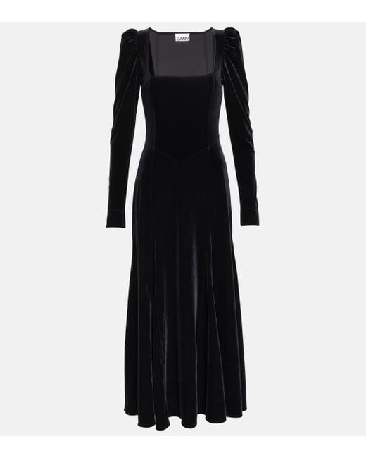 Ganni Black Velvet Midi Dress