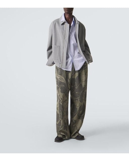 Dries Van Noten Green Printed Straight Pants for men
