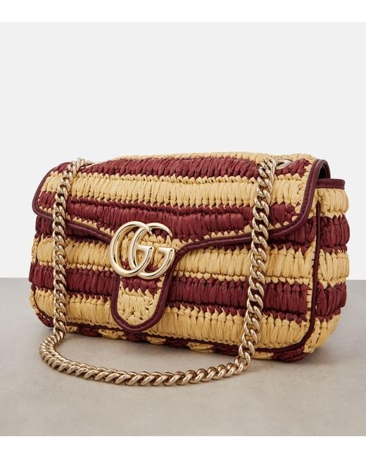 Gucci Brown Gg Marmont Medium Striped Shoulder Bag