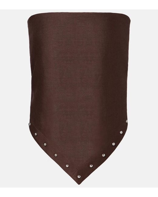 Staud Brown Samara Embellished Linen Top