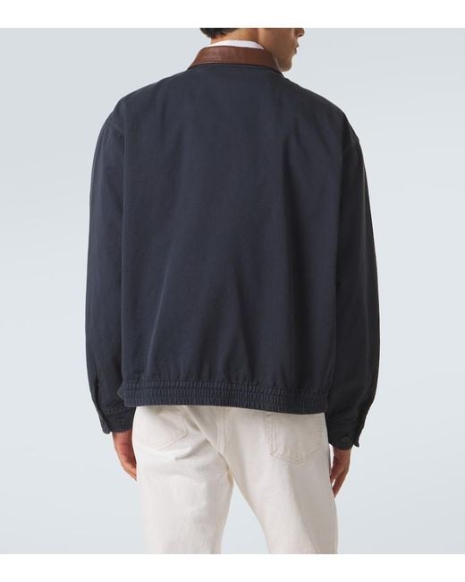 Prada Blue Leather-Trimmed Cotton Canvas Blouson Jacket for men