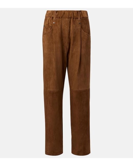 Brunello Cucinelli Brown Suede Straight Pants
