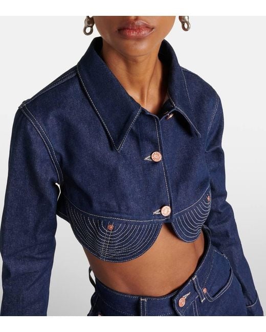Jean Paul Gaultier Blue Cropped Denim Bustier Jacket