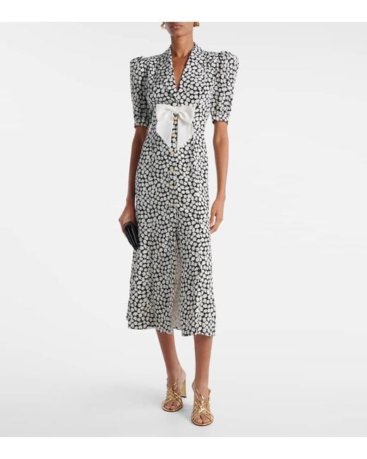 Alessandra Rich White Floral Printed Silk Midi Dress