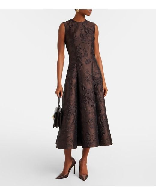 Emilia Wickstead Black Flared Embroidered Midi Dress