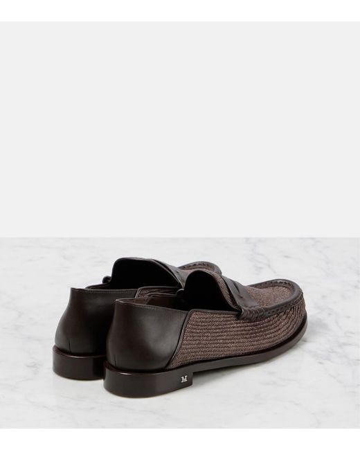 Max Mara Brown Raffia-Effect Penny Loafers
