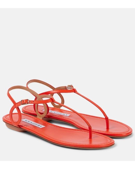 Aquazzura Red Almost Bare Leather Thong Sandals