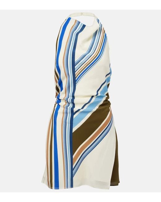 Sir Blue Thistle Striped Silk Crepe Minidress