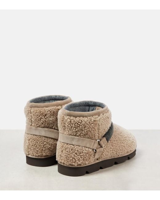 Brunello Cucinelli Natural Monili Beads Shearling Snow Boots