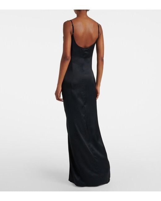 The Attico Black Gathered Satin Slip Dress