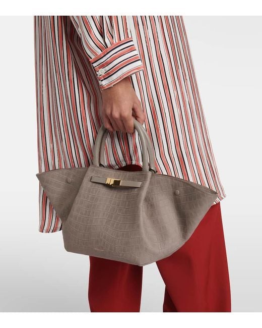 DeMellier London Brown New York Midi Croc-Effect Leather Tote Bag