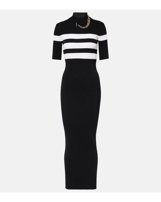 Jean Paul Gaultier Black Striped Jersey Maxi Dress