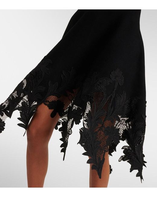 Oscar de la Renta Black Lace-Trimmed Knitted Minidress