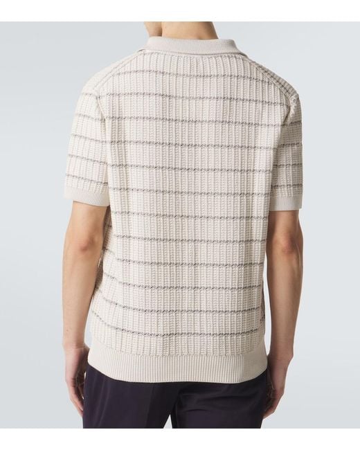 Brioni White Embroidered Cotton And Linen Polo Shirt for men