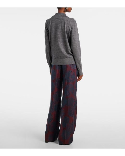 Dries Van Noten Gray Wool Polo Sweater