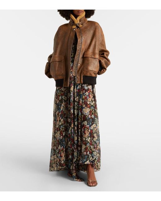 Khaite Brown Sandor Shearling-Trimmed Leather Jacket