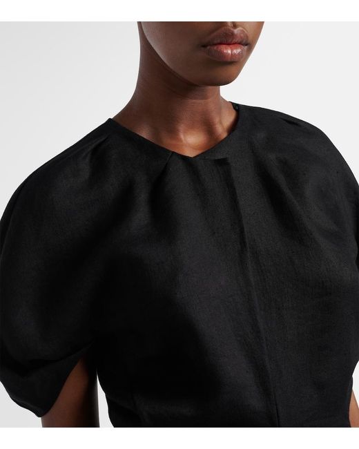 Khaite Black Rumi Peplum Linen-Blend Top