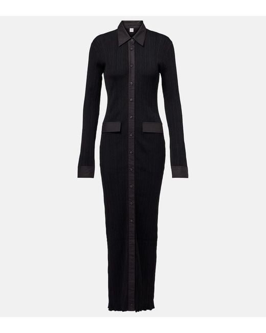 Totême Black Ribbed-Knit Shirt Dress