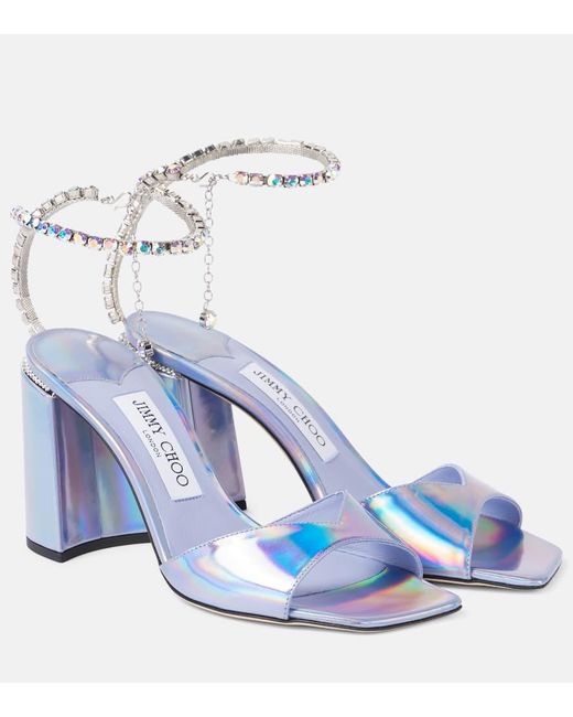 Jimmy Choo Blue Saeda Embellished Metallic Leather Sandals