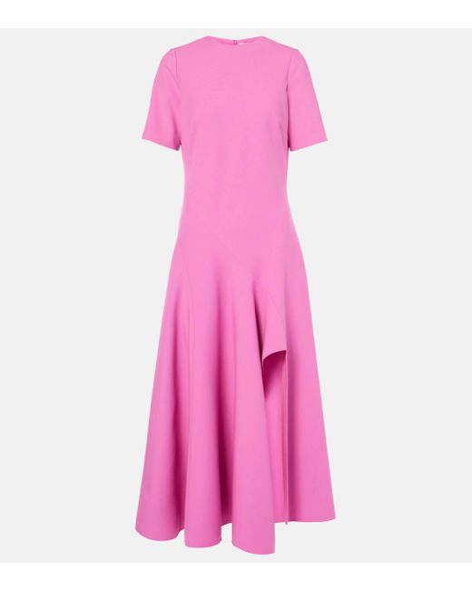 Oscar de la Renta Pink Draped Wool-blend Midi Dress