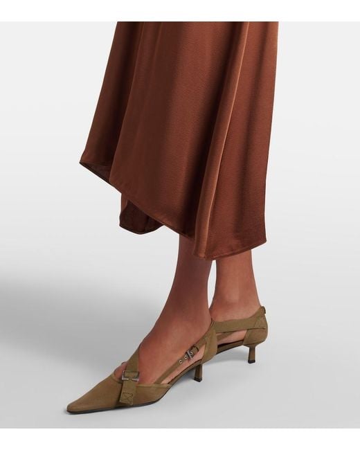 Prada Brown Gathered Crepe Satin Slip Dress