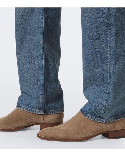 RRL Blue Distressed Straight Jeans for men