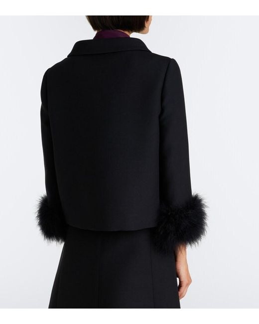 Valentino Black Crepe Couture Feather-Trimmed Jacket