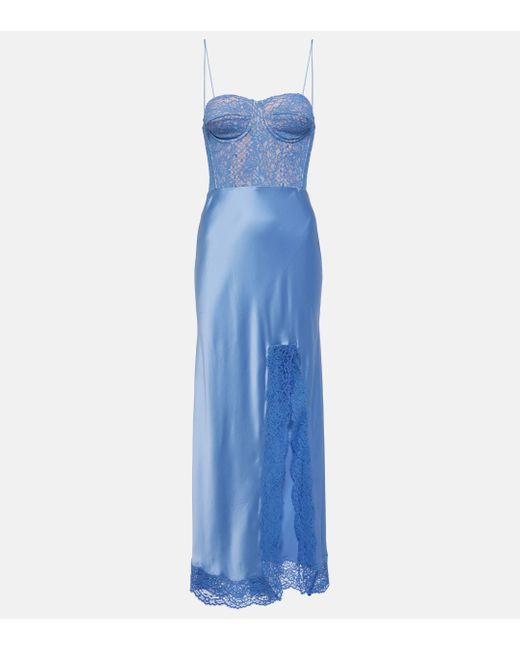 Rebecca Vallance Blue Larisa Lace-trimmed Silk Maxi Dress