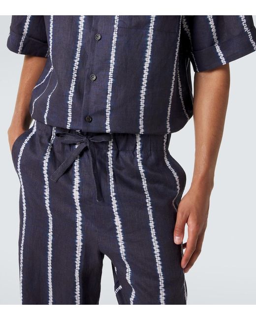 Commas Blue Striped Linen Wide-Leg Pants for men