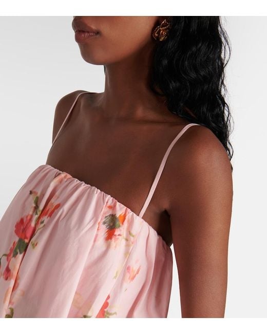 Zimmermann Pink Lightburst Puff Floral Cotton Midi Dress