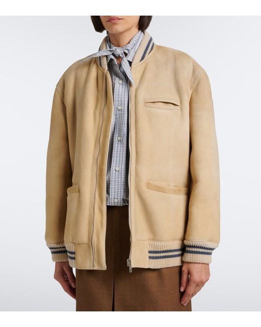 Prada Natural Wool-Trimmed Shearling Bomber Jacket