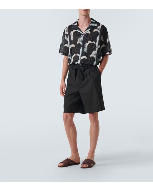 Commas Black Printed Cotton Voile Bowling Shirt for men