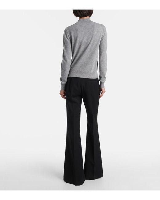 Oscar de la Renta Gray Scarf-Detail Cashmere Sweater