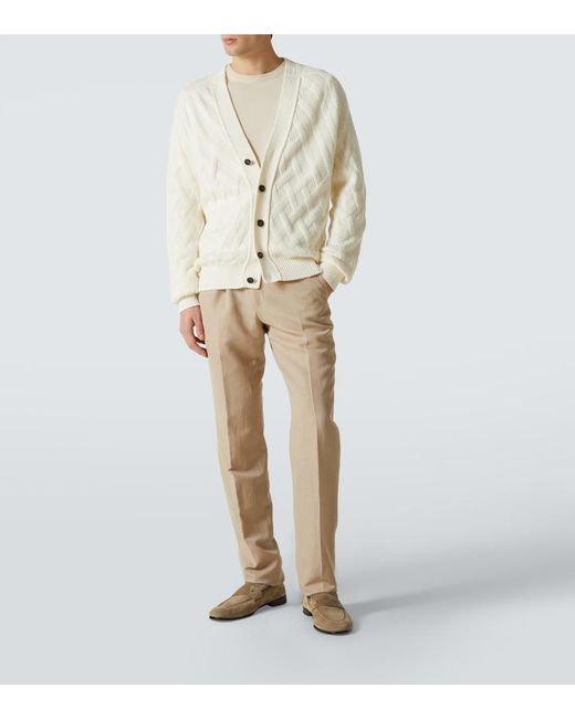 Zegna White Ribbed-Knit Cotton Cardigan for men