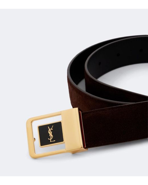 Saint Laurent Black Cassandre Suede Belt