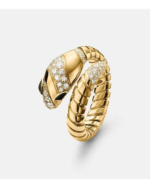 BVLGARI Metallic Serpenti Tubogas 18Kt Ring With Diamonds And Onyx