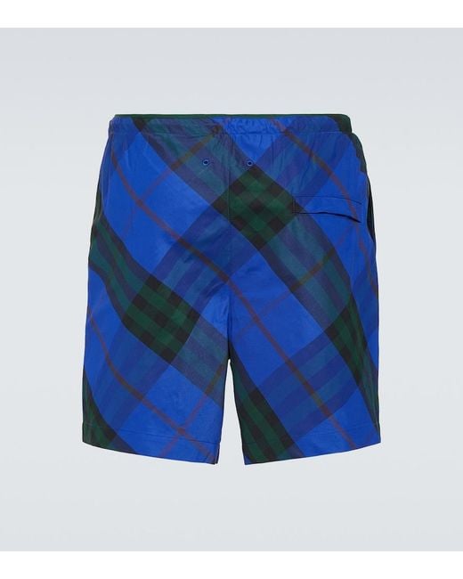 Burberry Blue Check Swim Trunks for men