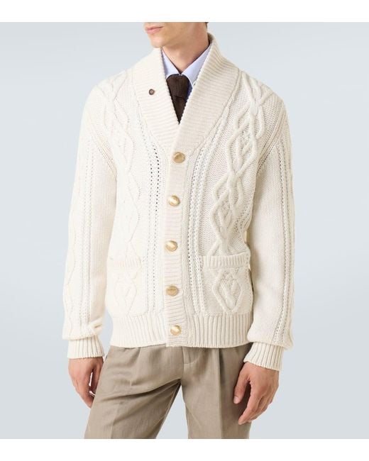 Cardigan di Brunello Cucinelli in Natural da Uomo