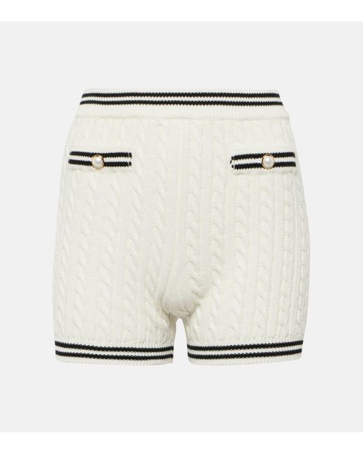 Alessandra Rich White Striped Cable-knit Cotton Shorts