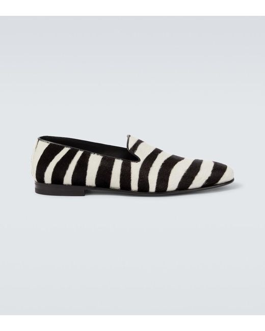 Manolo Blahnik Black Mario Zebra-Print Calf Hair Loafers for men